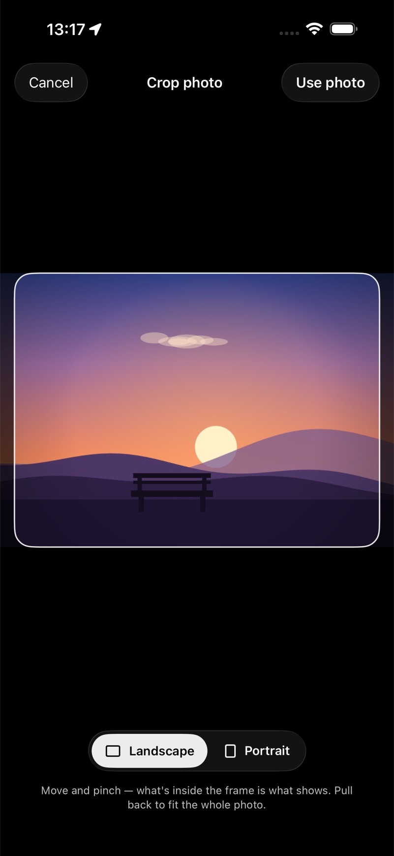 Adding a bench: cropping the photo of what you see